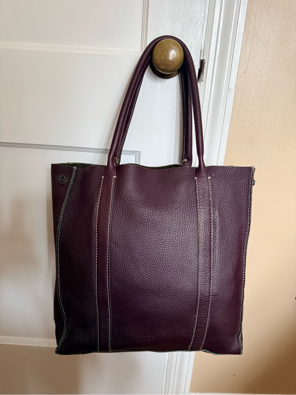 JCrew Borge Garveri Plum Leather Tote Bag